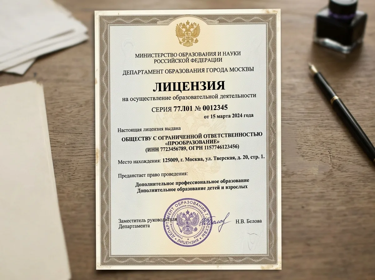 Лицензия на осуществление образовательной деятельности ООО ПроОбразование — официальный документ с печатью и подписью