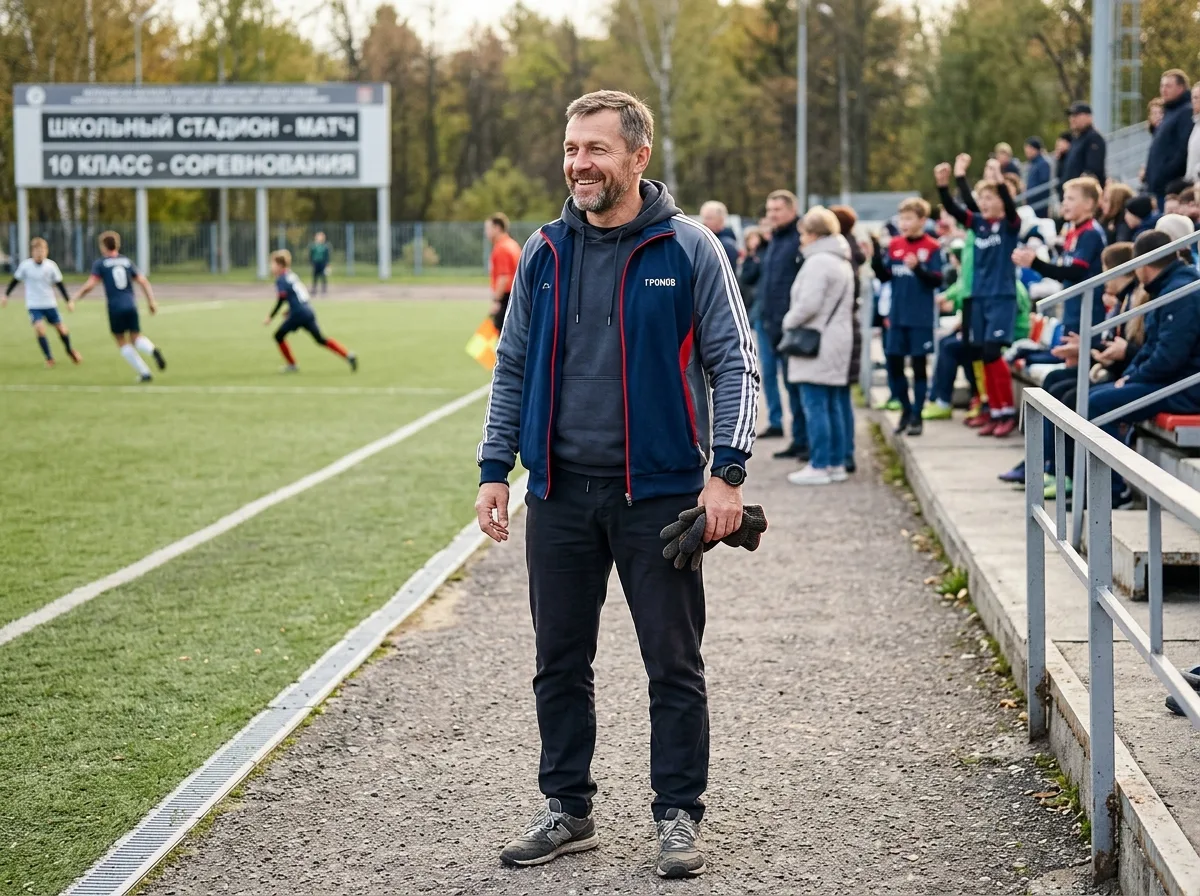 Громов Дмитрий, папа ученика-спортсмена 10 класса, активный мужчина в спортивной куртке